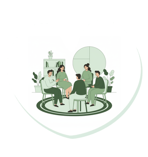 Gruppe mennesker som sitter i en sirkel og snakker sammen